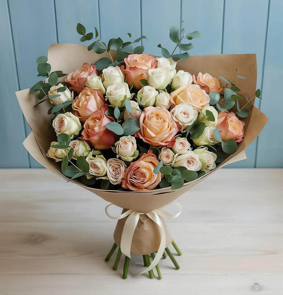 Букет цветов из: Альстромерии и Розы в Южно-Курильске