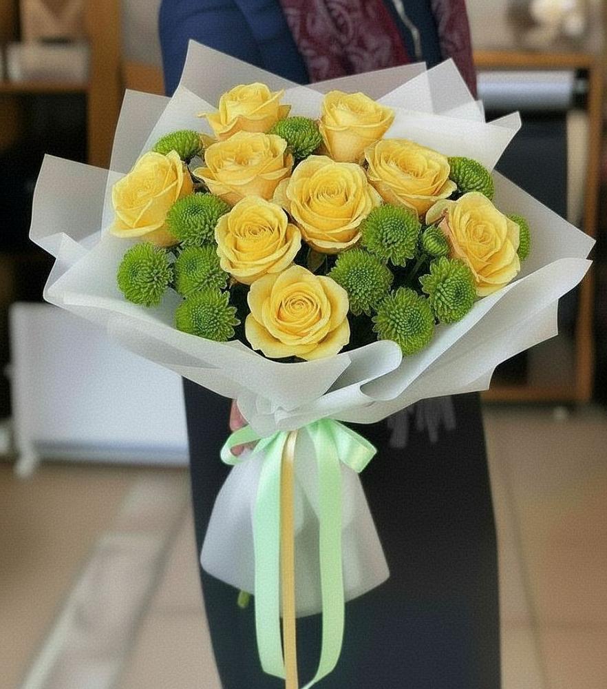 Букет цветов из: Хризантемы и Розы в Южно-Курильске