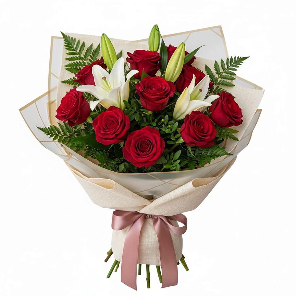 Букет цветов из: Лилии и Розы в Южно-Курильске