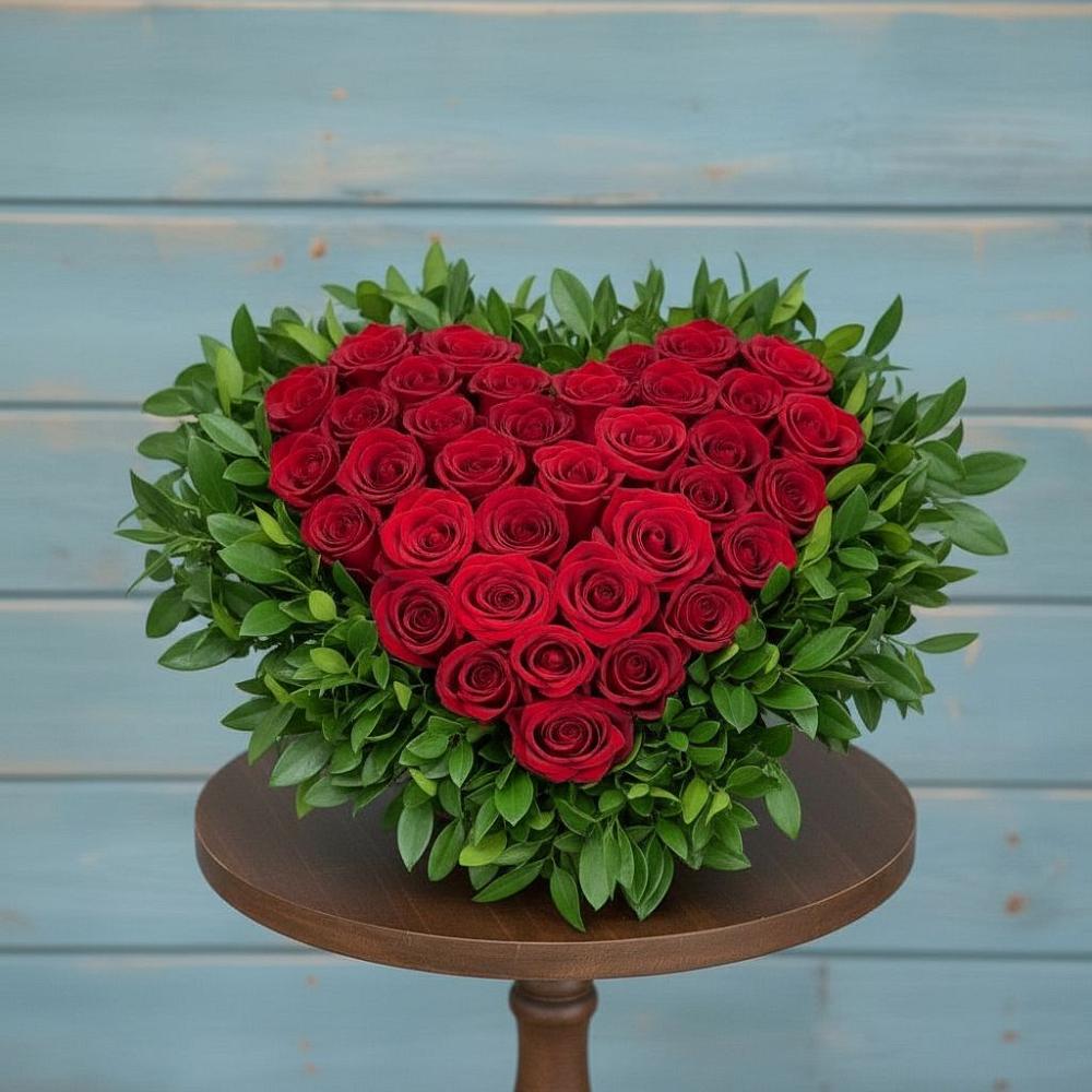 Цветочная композиция из Розы в виде сердца в Южно-Курильске