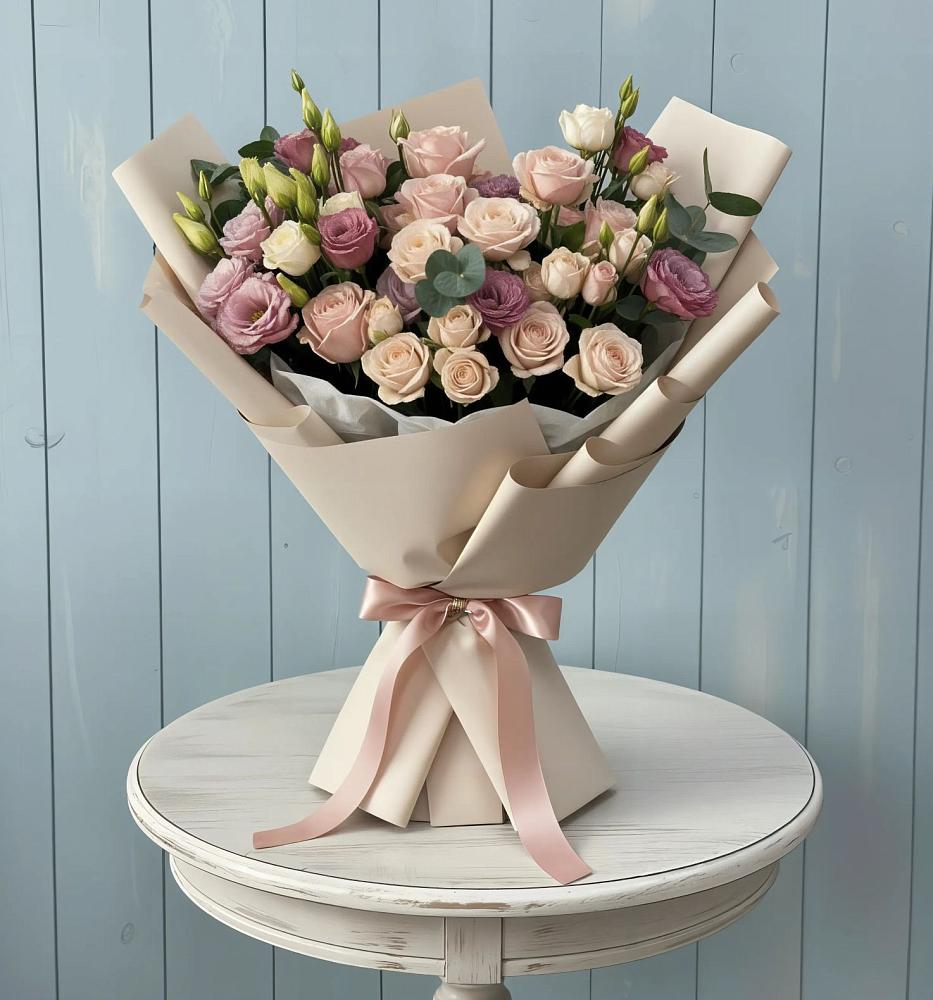 Букет цветов из: Розы и Лизиантусы в Южно-Курильске