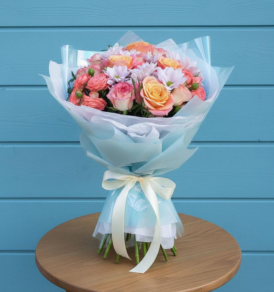 Букет цветов из: Хризантемы и Розы в Южно-Курильске